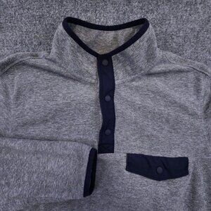 Eddie Bauer Men's Large Gray Fleece Jacket Long Sleeve Blue Trim Snap Button